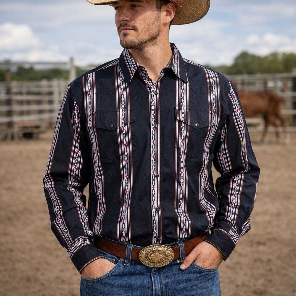 Cowboys Turtle Association Mens Pearl Snap Western Shirt XL Black Red Southwest